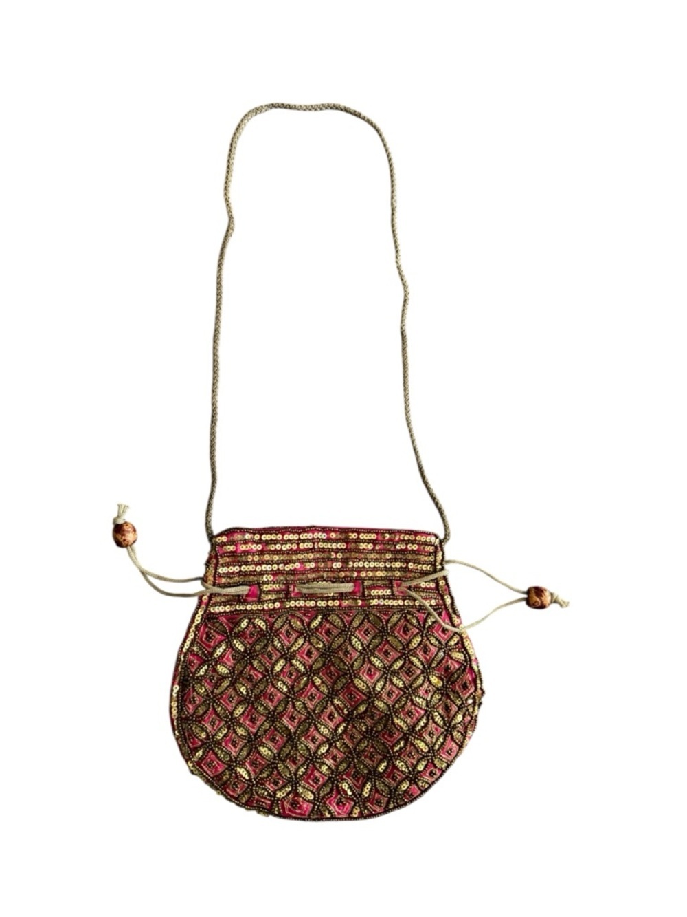 Vintage Pink Gold Beaded Evening Bag Clutch Boho Glam Formal Statement Purse - Picture 2 of 6